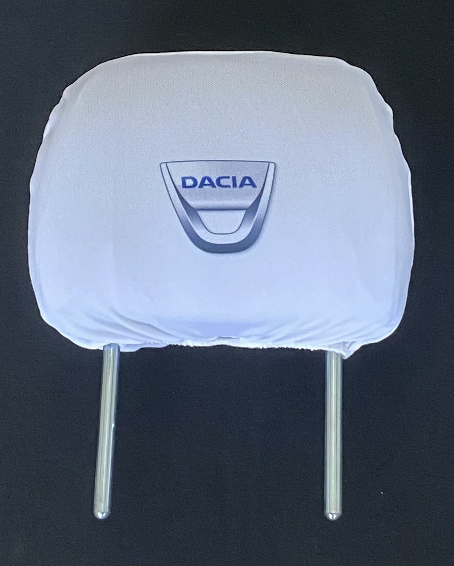 Biele návleky na opierky hlavy s logom Dacia