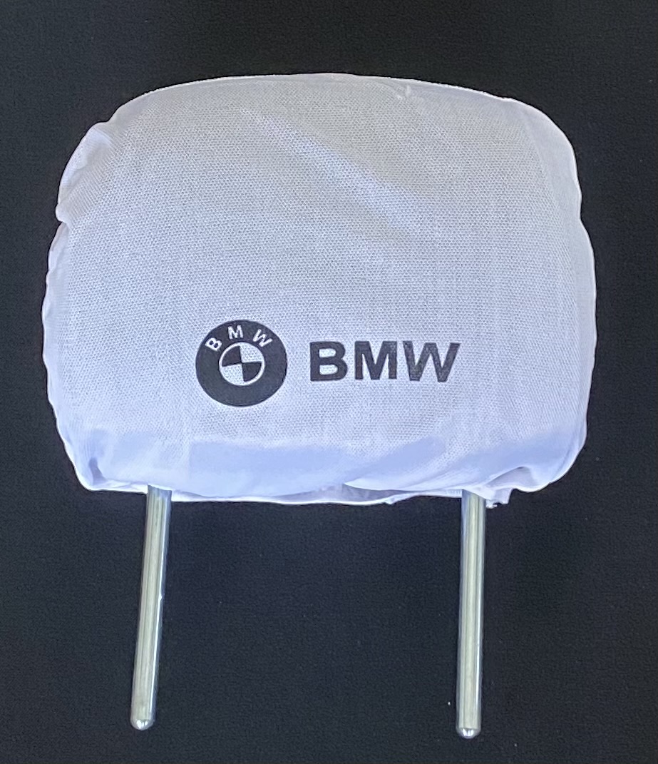 Biele návleky na opierky hlavy s logom BMW - 2ks