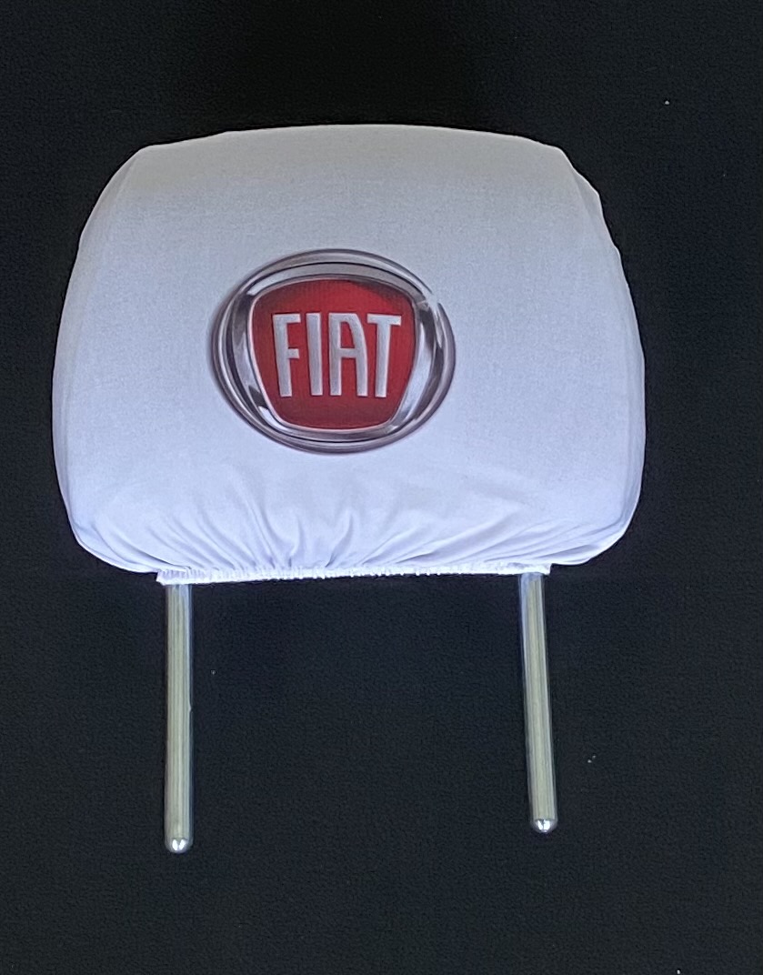 Biele návleky na opierky hlavy s logom Fiat (nové logo) - 2ks
