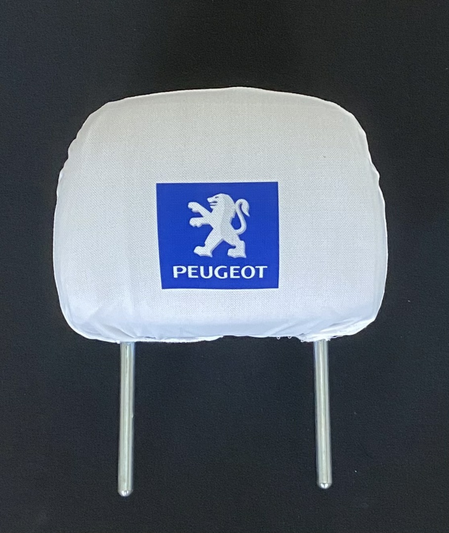 Biele návleky na opierky hlavy s logom Peugeot