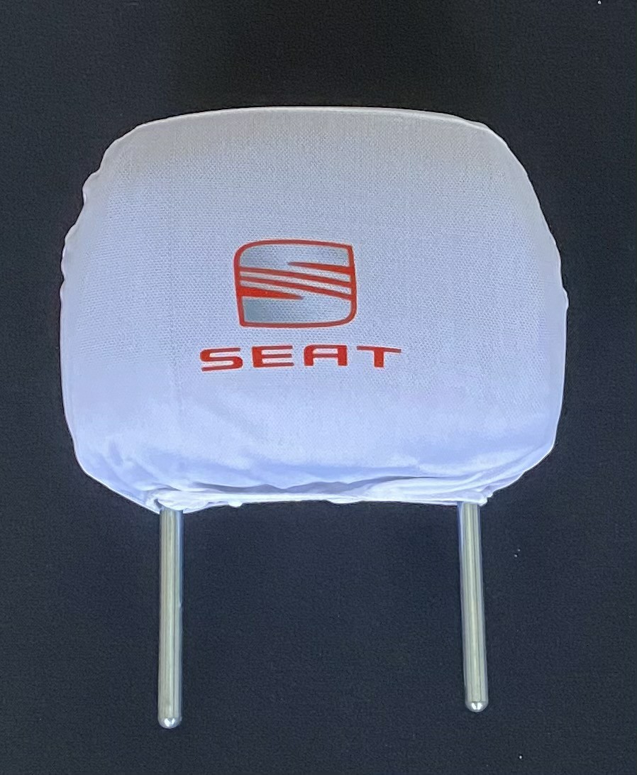 Biele návleky na opierky hlavy s logom Seat